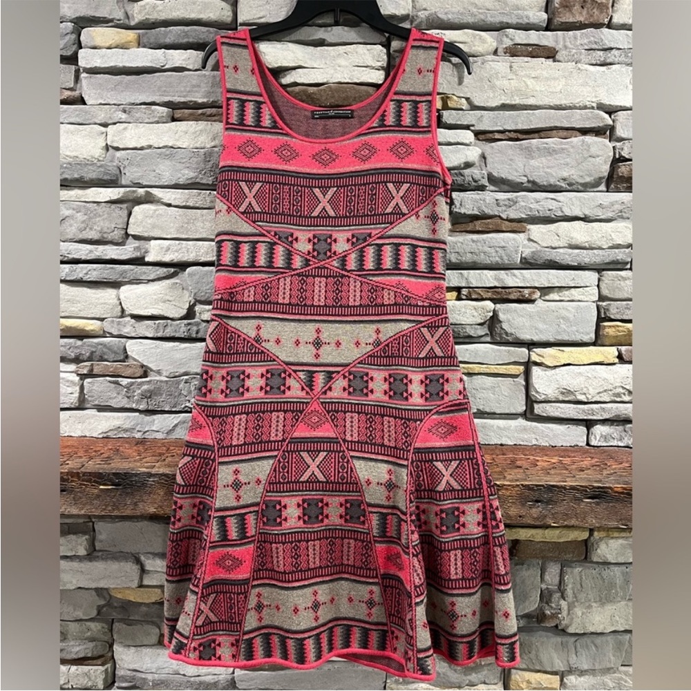 Peruvian connection aztec print tribal midi tank dress size small tank red pink